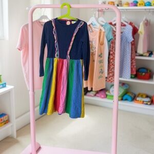 Mini Boden Navy Dress with Rainbow Stripes